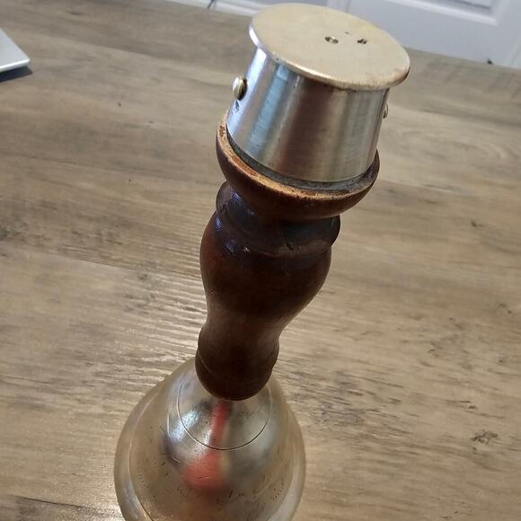 Vintage Brass Wood Hand Bell Etched Feather MCM Classic Collectible India 8.5" - Picture 8 of 12